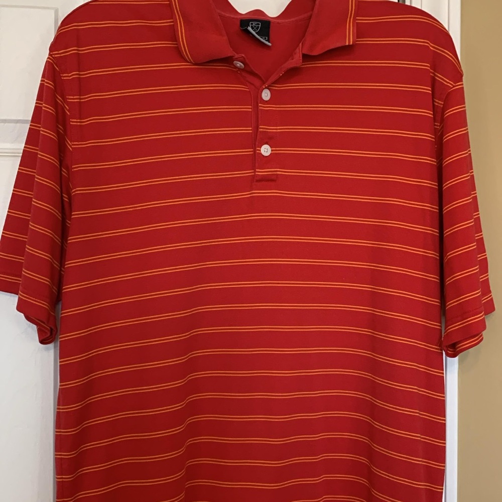 Nike Red and Yellow Striped Men's Polo Shirt